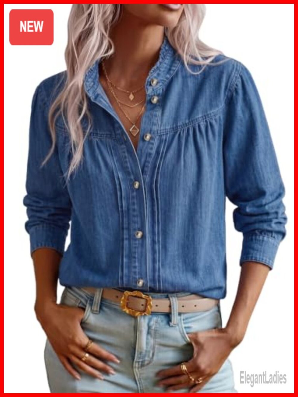 Sidefeel Womens Denim Shirt Button Down Oversized Jean Blouse Top